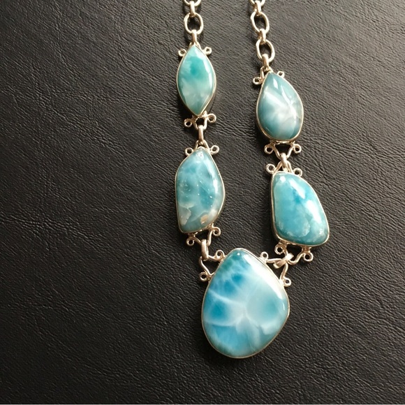 Larimar Necklace Dominican Natural Uneven Cut Blue Stone 9 1/2” Long - Picture 7 of 8
